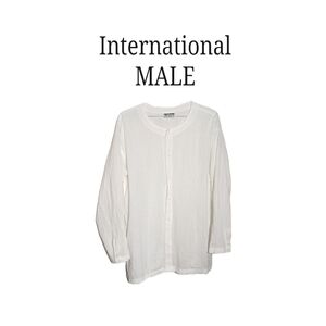 Vintage International Male Men Shirt Lightweight Cotton Button Down Casual-Large